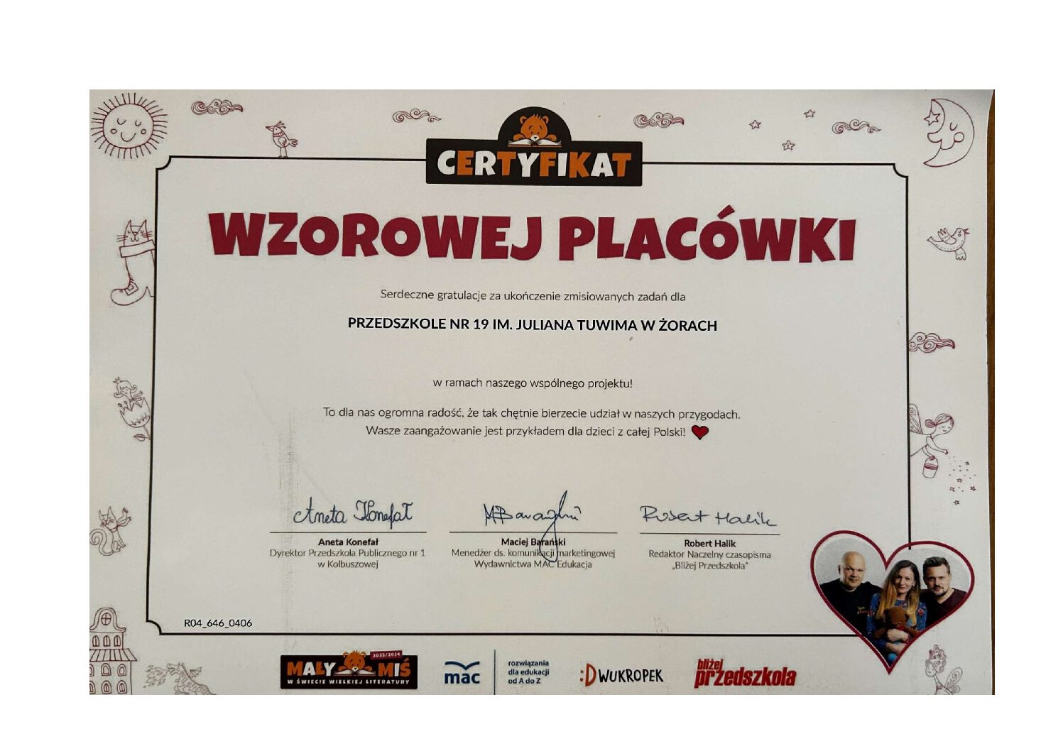 Certyfikat wzorowej placówki